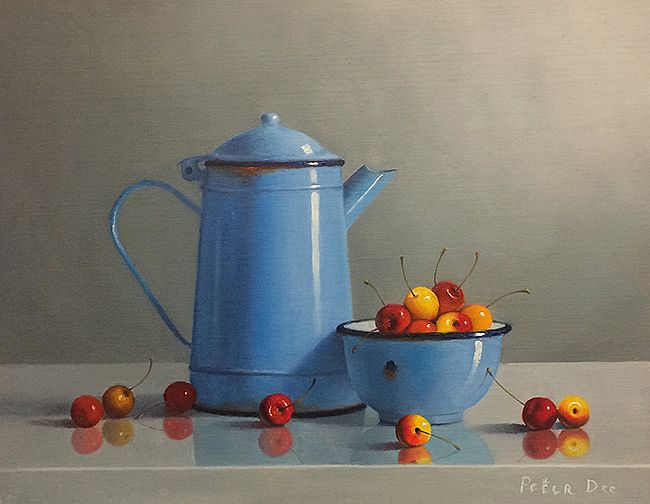 Vintage Blue Enamelware with Cherries by Peter Dee